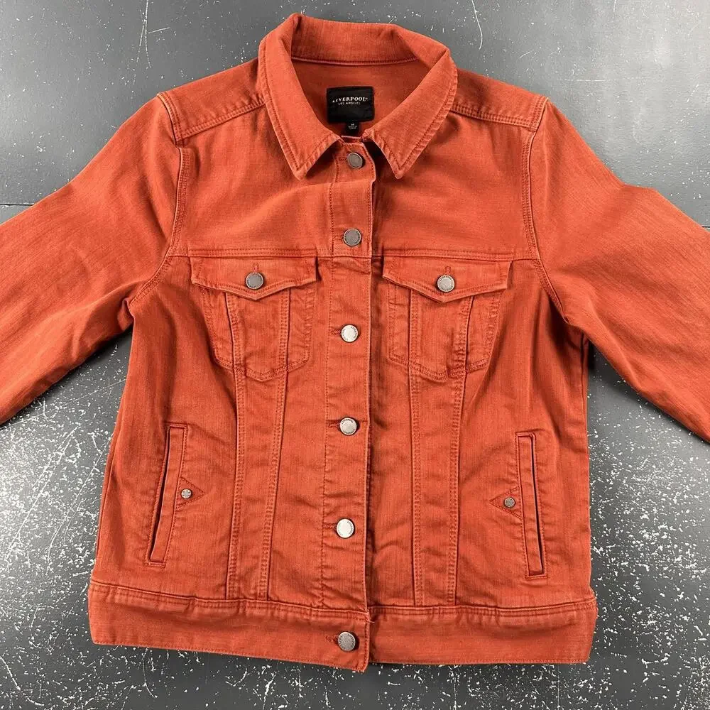 Liverpool Denim Jacket Womens Medium Rust Burnt Orange Trucker Soft Stretchy EUC - Picture 2 of 7